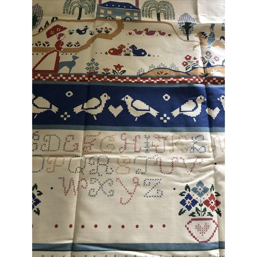 Vtg Cuddle Prints Cheater Quilt Fabric Primitive Folk Art Large Panel 36x45 USA